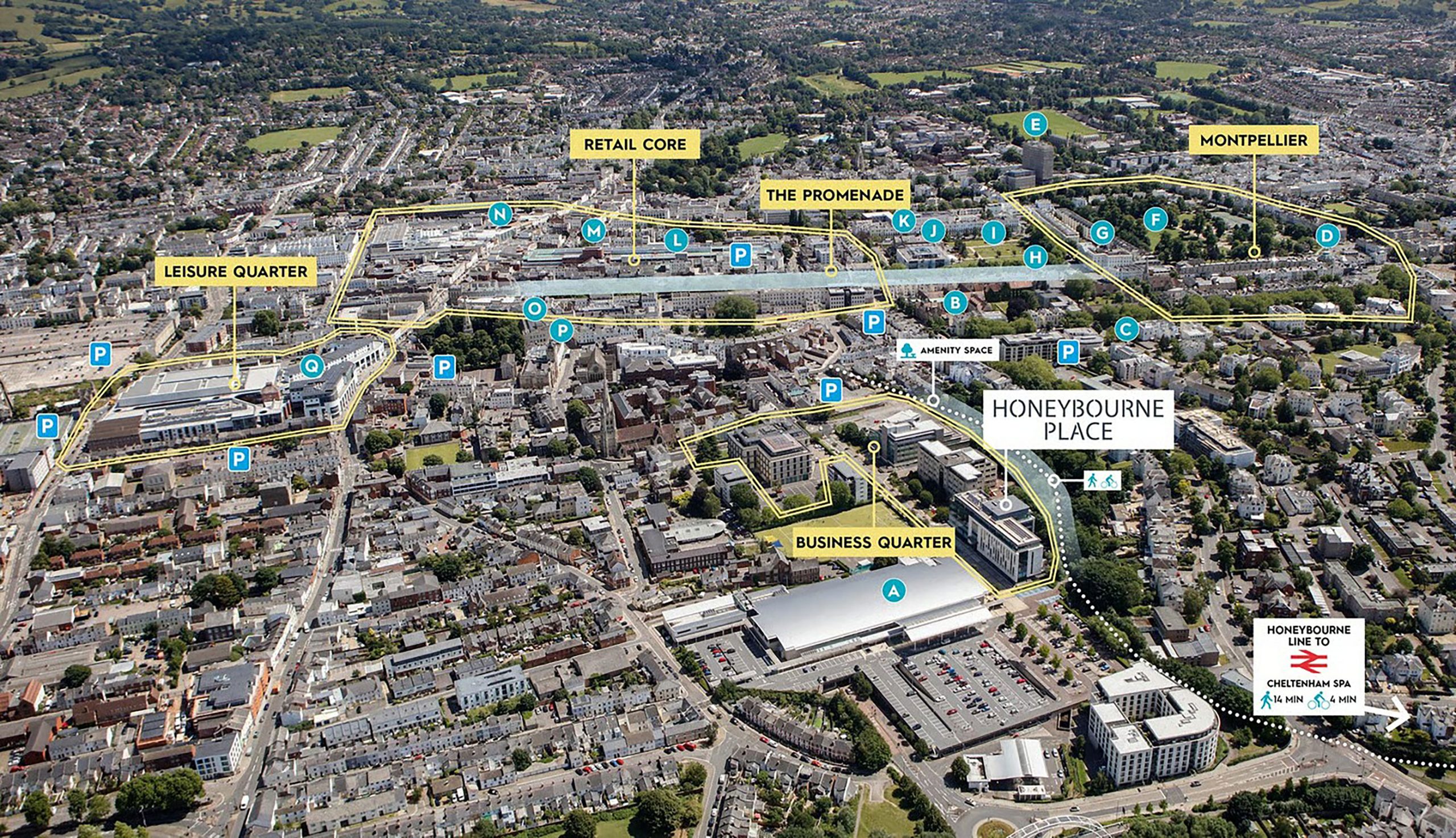 cheltenham-aerial Honeybourne Place Cheltenham Aerial landmarks